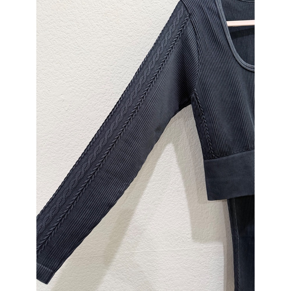 OFFLINE by Aerie Seamless Ribbed Crop Top & Leggings Set Black Athleisure Active - Picture 3 of 9